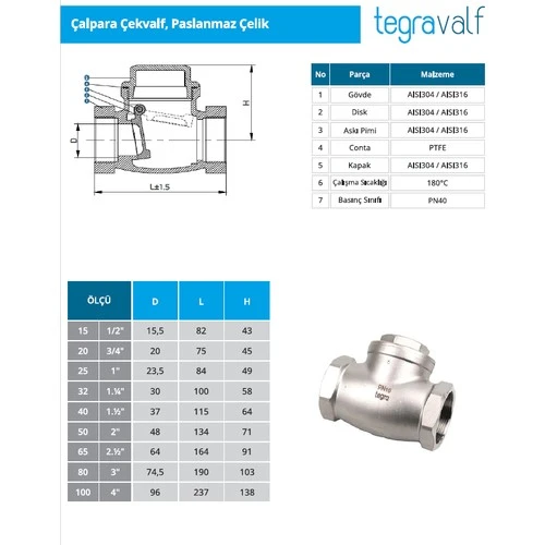 "2"" PASLANMAZ ÇALPARA ÇEKVALF 304" - Resim 4