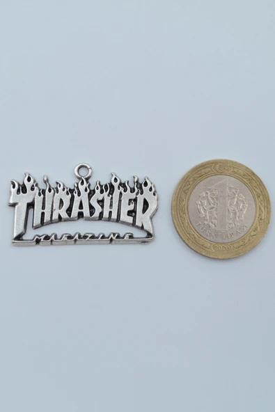 Thrasher Magazine Gümüş Kaplama Örme Zincir Kolye - Resim 4
