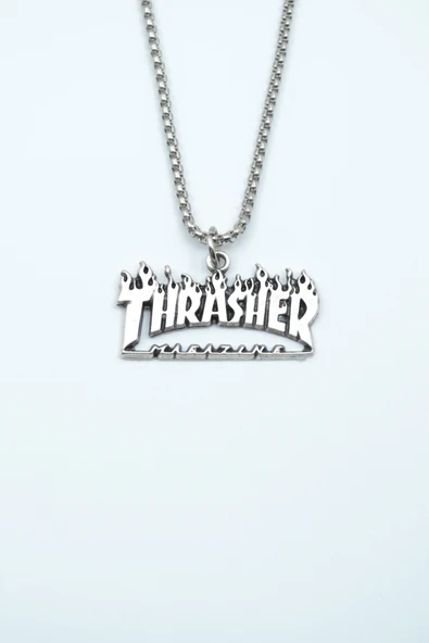 Thrasher Magazine Gümüş Kaplama Örme Zincir Kolye ürün görseli 1