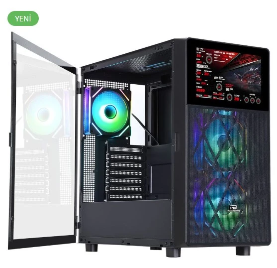 PowerBoost PB-P4367BB USB 3.0, ATX LCD Mesh Panel, ARGB Fan, Siyah Kasa (PSU Yok) - 2