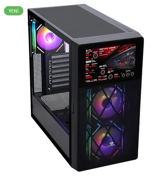 PowerBoost PB-P4367BB USB 3.0, ATX LCD Mesh Panel, ARGB Fan, Siyah Kasa (PSU Yok) - 4