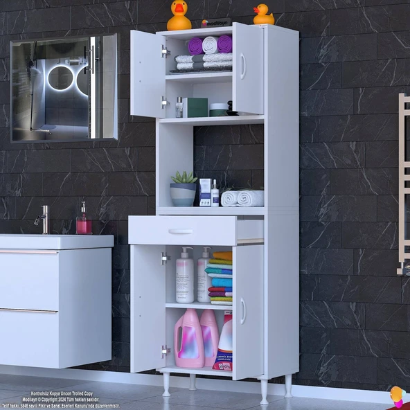 Modilayn ARDA Banyo Dolabı 55x173x32,5cm 1 çekmece 4 kapak ve 5 raflı İhtiyaca uygun kolay kurulum - 2
