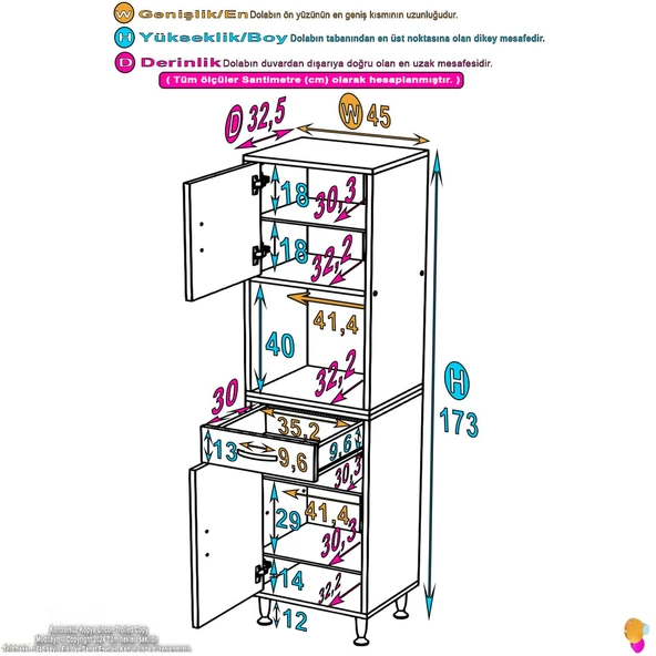 Modilayn ARDA Banyo Dolabı 45x173x32,5cm 1 çekmece 2 kapak ve 6 raflı İhtiyaca uygun kolay kurulum - 4