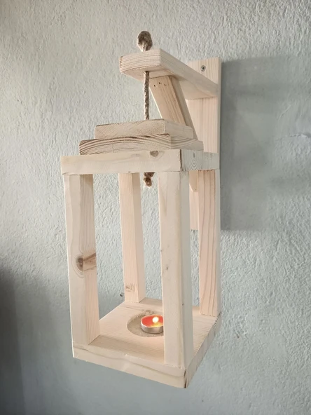 KUZELA  Ahşap Fener Duvar Mumluk - 3