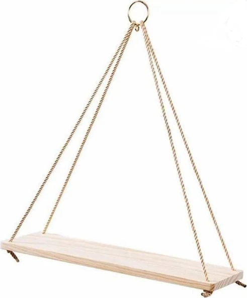 KUZELA  Ahşap Ipli Halkalı Duvar Rafı