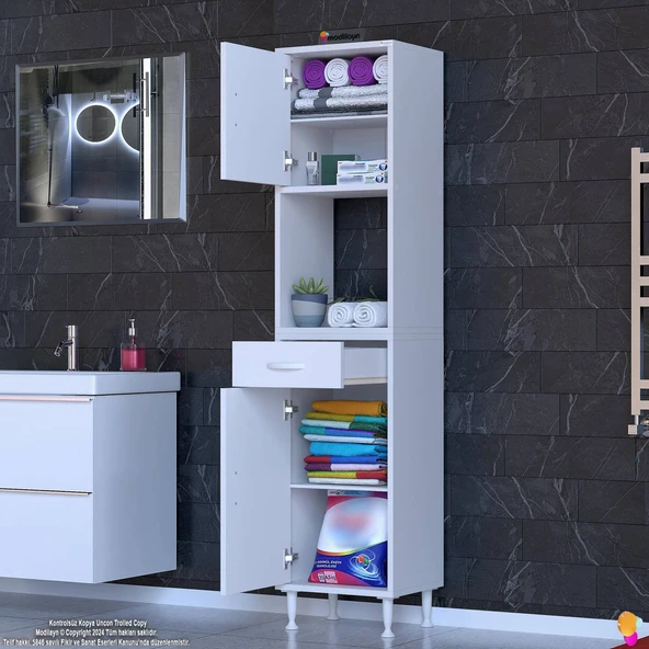 Modilayn ARDA Banyo Dolabı 40x173x32,5cm 1 çekmece 2 kapak ve 5 raflı İhtiyaca uygun kolay kurulum - 2