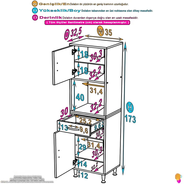 Modilayn ARDA Banyo Dolabı 35x173x32,5cm 1 çekmece 2 kapak ve 6 raflı İhtiyaca uygun kolay kurulum - Resim 4
