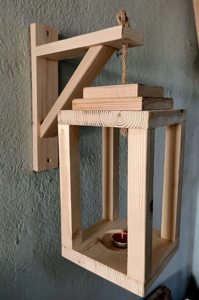 KUZELA  Ahşap Fener Duvar Mumluk