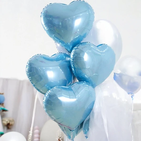 Brokoli Home 2 Adet Kalp Folyo Balon Mavi Uçan Balon 45 Cm 18 İnç Mavi Kalp Folyo Balon - 3