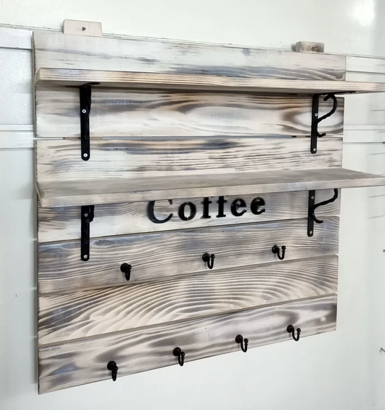 KUZELA  Ahşap Iki Raflı Duvar Kupa Askılık - 3