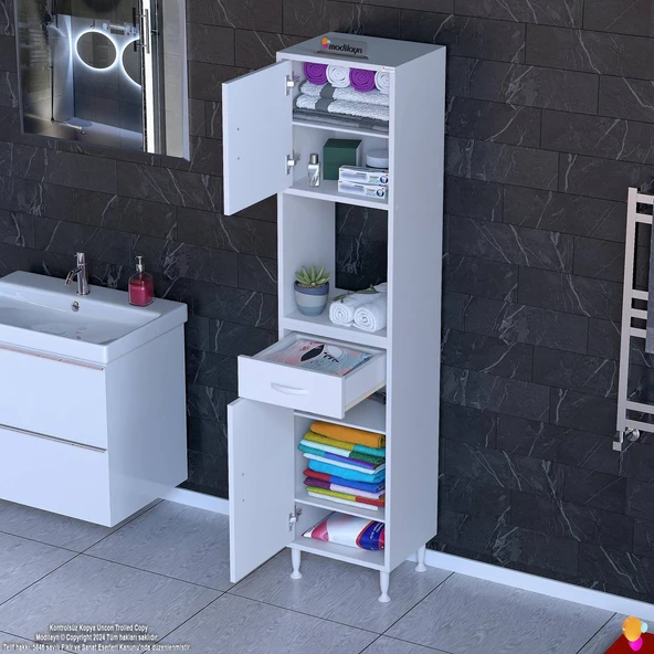 Modilayn ARDA Banyo Dolabı 50x173x32,5cm 1 çekmece 2 kapak ve 6 raflı İhtiyaca uygun kolay kurulum