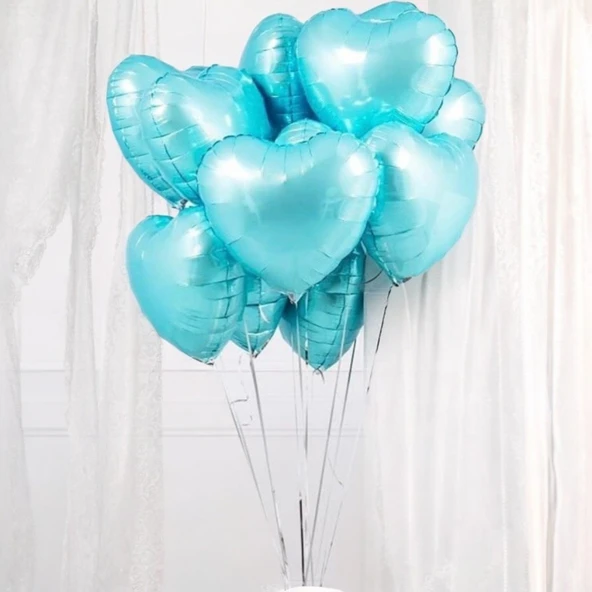 Brokoli Home 2 Adet Kalp Folyo Balon Mavi Uçan Balon 45 Cm 18 İnç Mavi Kalp Folyo Balon