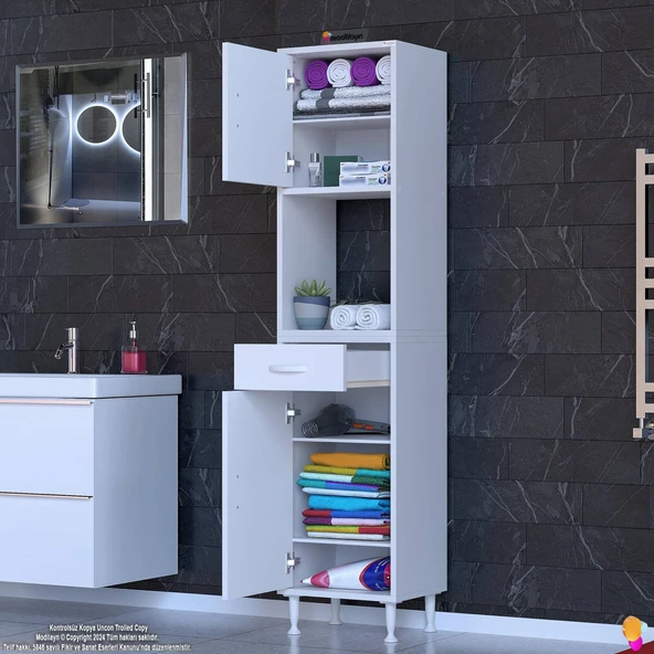 Modilayn ARDA Banyo Dolabı 50x173x32,5cm 1 çekmece 2 kapak ve 6 raflı İhtiyaca uygun kolay kurulum - Resim 2