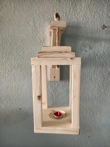 KUZELA  Ahşap Fener Duvar Mumluk - 2