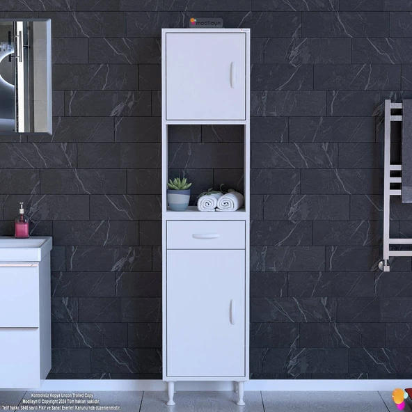 Modilayn ARDA Banyo Dolabı 45x173x32,5cm 1 çekmece 2 kapak ve 6 raflı İhtiyaca uygun kolay kurulum - 3