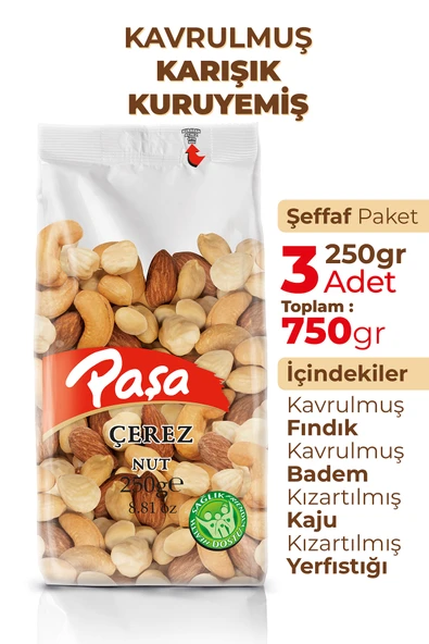 Paşa Kuruyemiş Kavrulmuş Karışık Kuruyemiş 250 gr x 3 Adet (750 gr) - 2