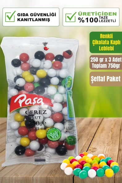 Renkli Çikolata Kaplı Leblebi 250 gr x 3 Adet (750 gr)