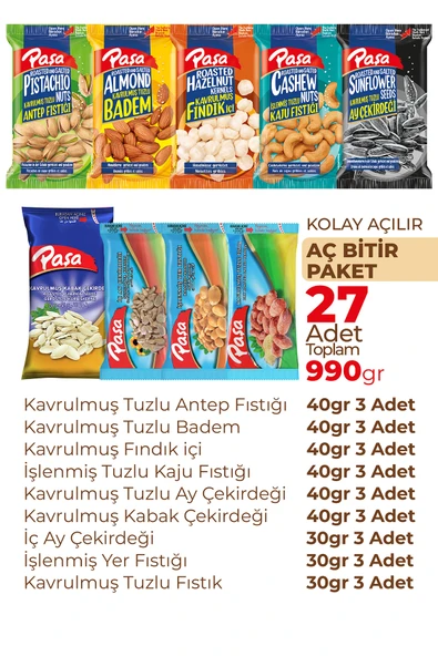 Paşa Kuruyemiş Lezzeti Keşfet Lüx Paket 990 gr - 27 Paket - 2