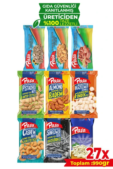 Paşa Kuruyemiş Lezzeti Keşfet Lüx Paket 990 gr - 27 Paket - 1