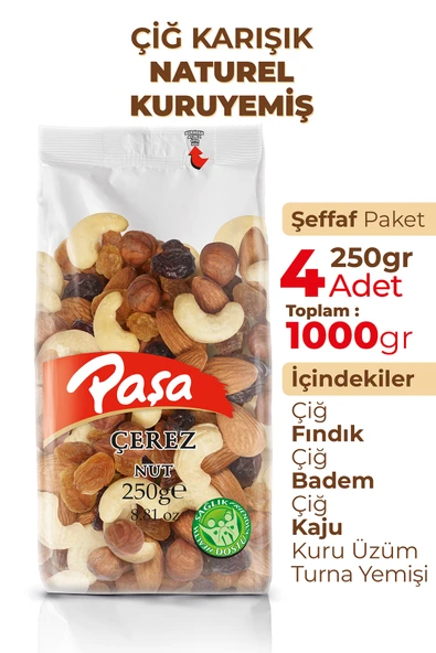 Paşa Kuruyemiş Çiğ Karışık Kuruyemiş 250 gr x 4 Adet (1 kg) - 2