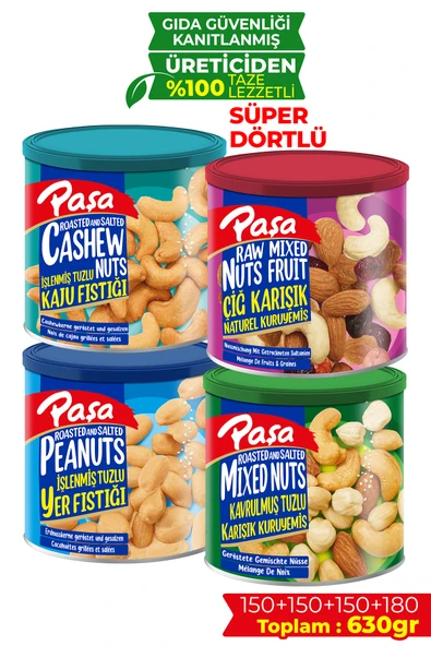 Paşa Kuruyemiş Karışık Süper Dörtlü Teneke Kutu Kuruyemiş (630 gr) - 1