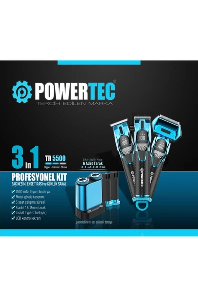 TR-5500 3in1 Profesyonel Bakım Kiti Saç Sakal Ense Vücut Günlük Tıraş Makinesi Seti - 2