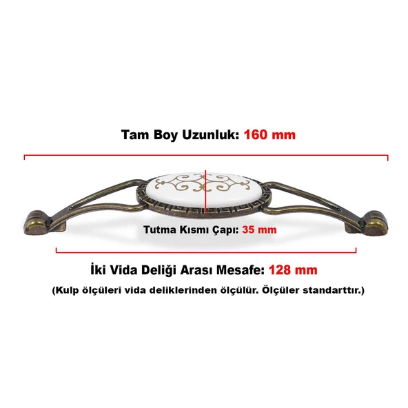 Seçil Eskitme Antik Sarı Metal (128 mm-12.8 cm) Mobilya Mutfak Çekmece Dolap Kulpu Kulbu Kulpları - 3