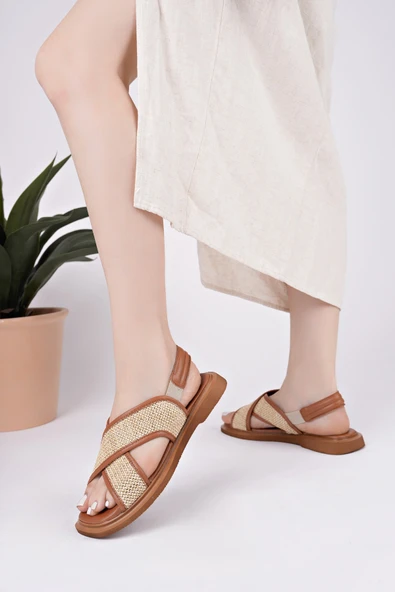 Muggo ELİSHA Lastikli Kadın Günlük Hasır Sandalet - 10