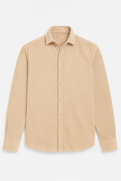 Fitilli Erkek Kadife Gömlek - Bej ürün görseli