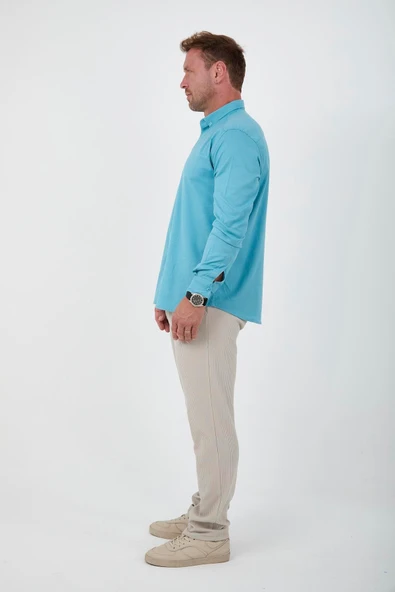 Likralı Regular Fit Nefes Alabilir Klasik Erkek Oxford Gömlek - Cam Göbeği - 5