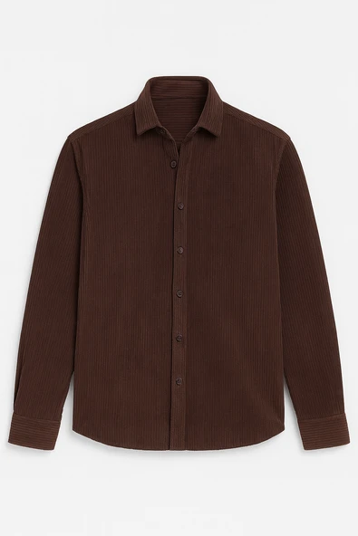 Fitilli Erkek Kadife Gömlek - Kahve ürün görseli 1