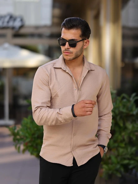 Geometrik Desen Kapitone Desenli Gömlek/Ceket - Bej ürün görseli 1