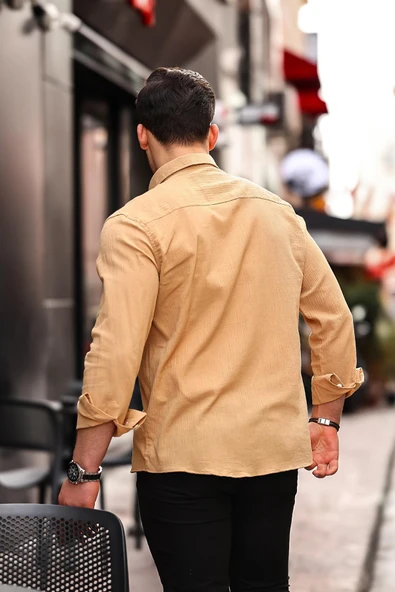 Krinkıl Pamuklu Keten Gömlek - Bej - Resim 4