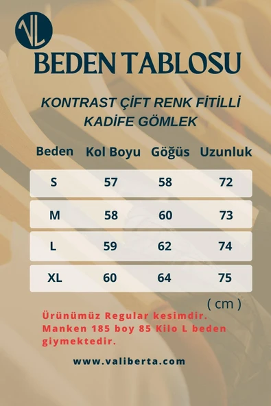 Kontrast Çift Renk Fitilli Kadife Gömlek - Açık Kiremit - Resim 7