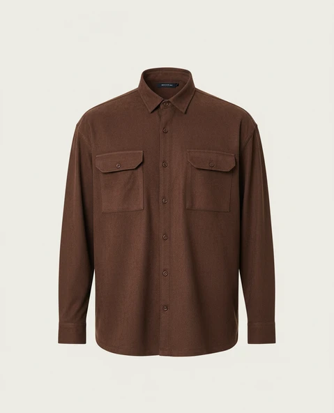 Çift Cepli İnce Fitilli Erkek Kadife Gömlek - Kahve ürün görseli 1