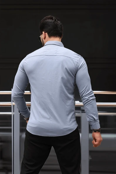 Likralı Regular Fit Nefes Alabilir Klasik Erkek Oxford Gömlek - Füme - 5