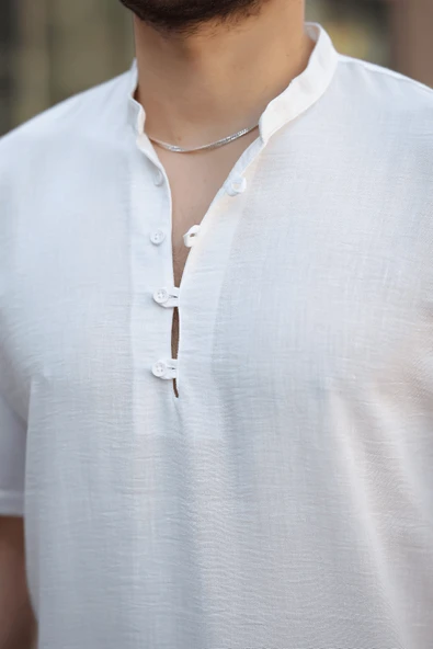 Wes Oversize Yarım Pat Bambu Kısa kol Gömlek - Beyaz - 2