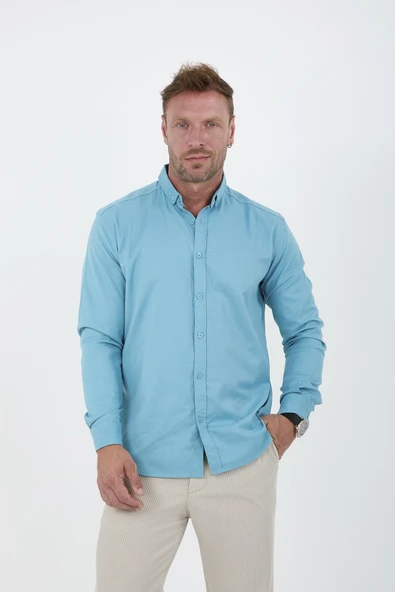 Likralı Regular Fit Nefes Alabilir Klasik Erkek Oxford Gömlek - Cam Göbeği - 7