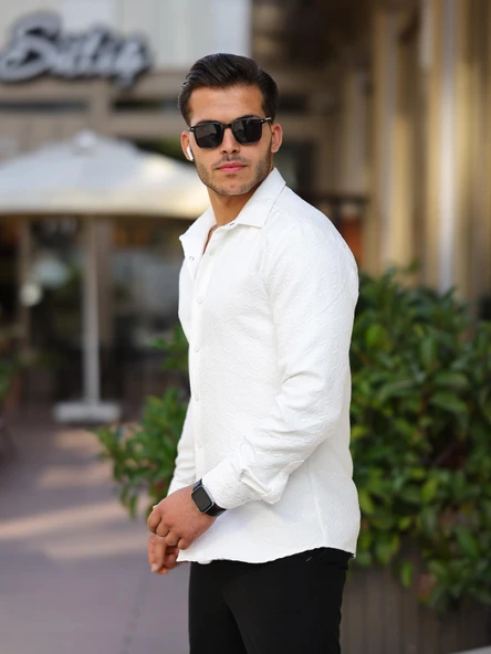 Geometrik Desen Kapitone Desenli Gömlek/Ceket - Beyaz - 2