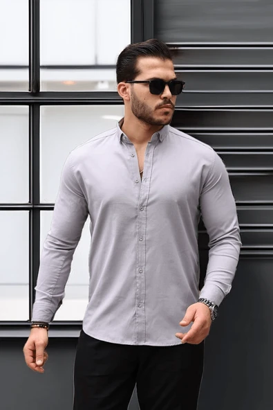 Likralı Regular Fit Nefes Alabilir Klasik Erkek Oxford Gömlek -Taş - 3