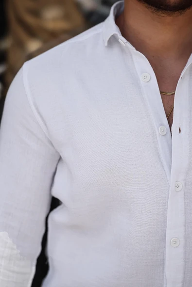 Nefes Alabilir Yarım Oversize Müslin Kumaş Uzun Kol Yakalı Erkek Gömlek - Beyaz - 2