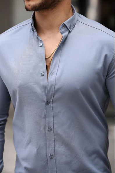 Likralı Regular Fit Nefes Alabilir Klasik Erkek Oxford Gömlek - Füme - 2