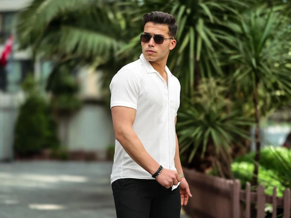 Fitilli Fit Gömlek - Beyaz - Resim 5