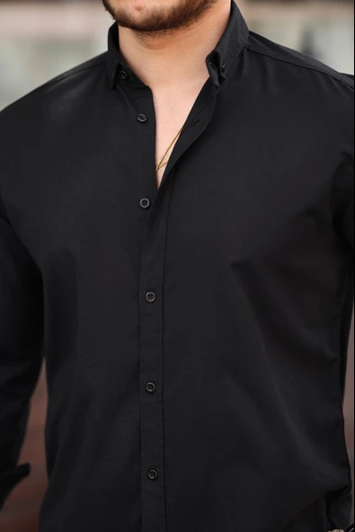 Likralı Regular Fit Nefes Alabilir Klasik Erkek Oxford Gömlek - Siyah - 5