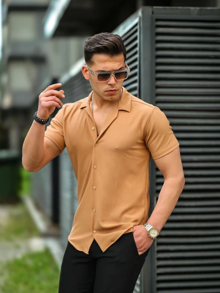 Fitilli Fit Gömlek - Bej