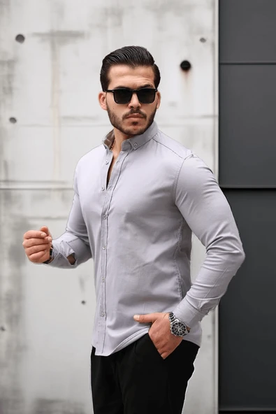 Likralı Regular Fit Nefes Alabilir Klasik Erkek Oxford Gömlek -Taş - 4
