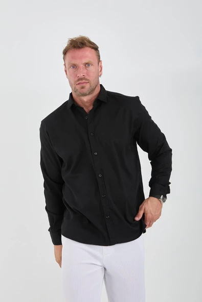 Likralı Regular Fit Nefes Alabilir Klasik Erkek Oxford Gömlek - Siyah - 7