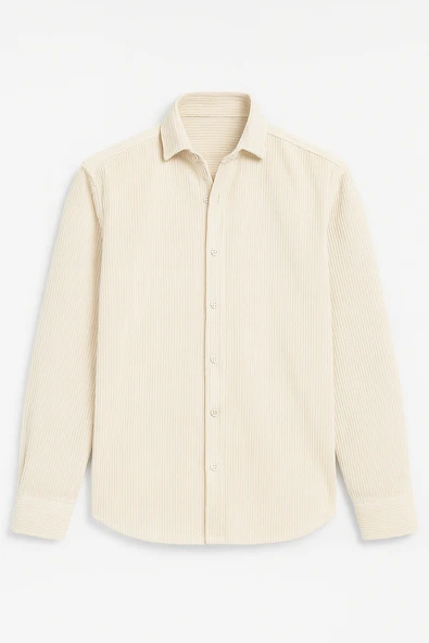 Fitilli Erkek Kadife Gömlek - Ekru ürün görseli