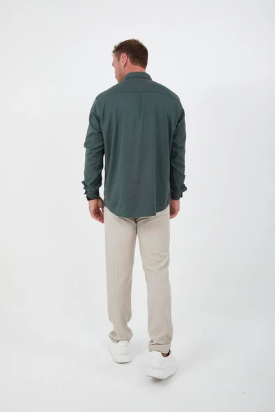 Likralı Regular Fit Nefes Alabilir Klasik Erkek Oxford Gömlek - Çam Yeşili - 6