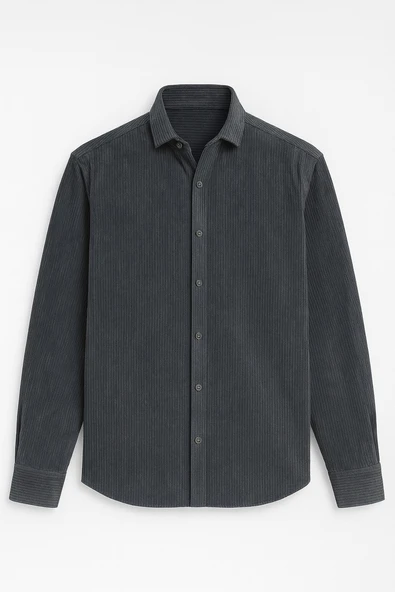 Fitilli Erkek Kadife Gömlek - Füme